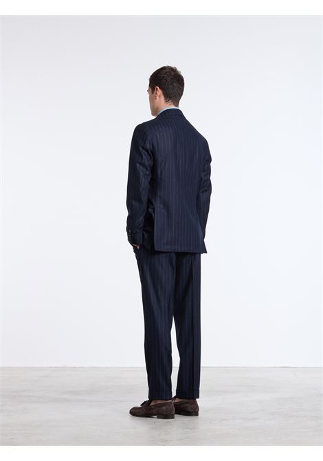 SINGLE-BREASTED PINSTRIPE WOOL SUIT - BLUE - LUIGI BORRELLI